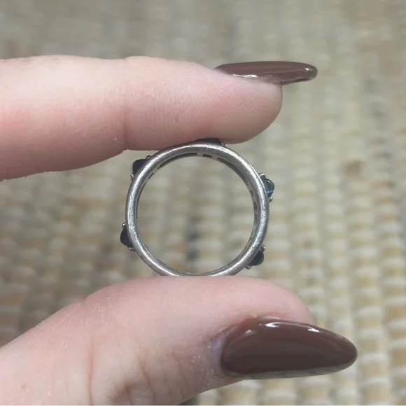 Blue Topaz Aquamarine Rectangular Stone Silver Tone Costume Ring Size 5.75 - Picture 6 of 10